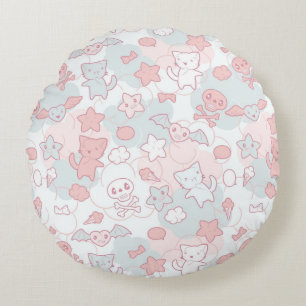 kawaii pattern with doodle round pillow