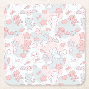 kawaii pattern with doodle square paper coaster