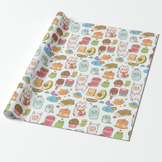Kawaii Pattern Wrapping Paper (Unrolled)