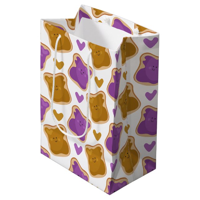 Kawaii PBJ Pattern Medium Gift Bag (Front Angled)