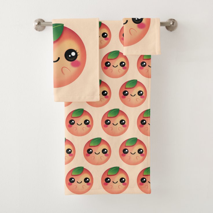 Kawaii Peach Bath Towel Set Zazzle