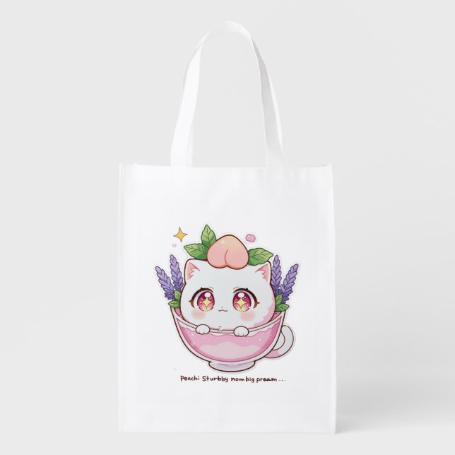 Kawaii Peach Cat Aesthetic Tote Bag (Front)