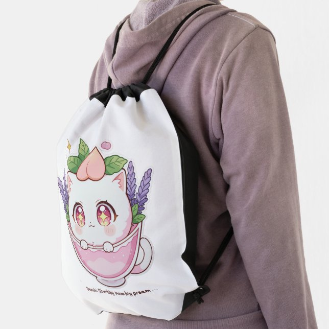 Kawaii Peach Cat Anime Drawstring Bag (Insitu)
