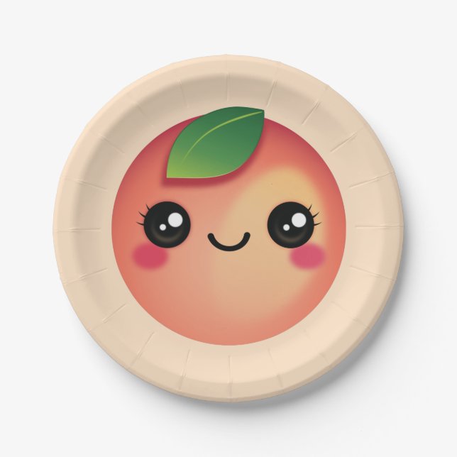 Kawaii Peach Paper Plate (Front)