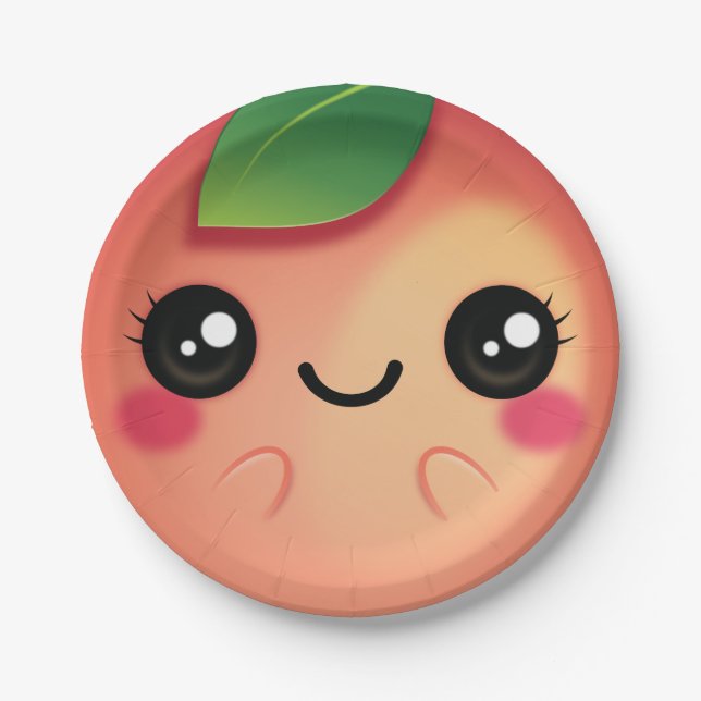 Kawaii Peach Paper Plates (Front)