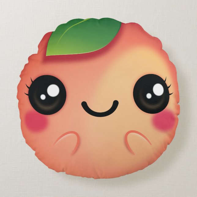 Kawaii Peach Round Pillow (Front)