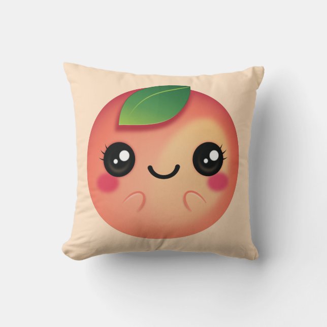 Kawaii Peach Throw Pillow (Front)