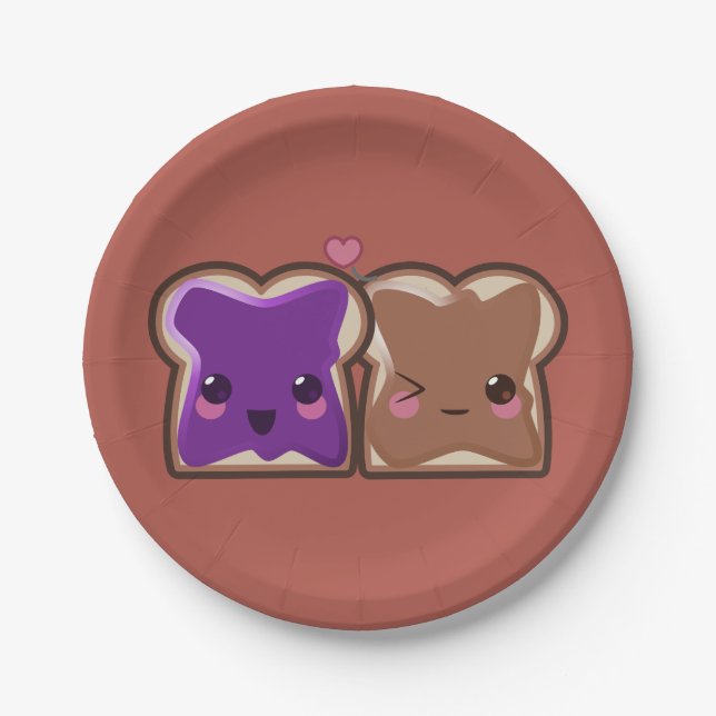 Kawaii Peanut Butter and Jelly Friends Paper Plates (Front)