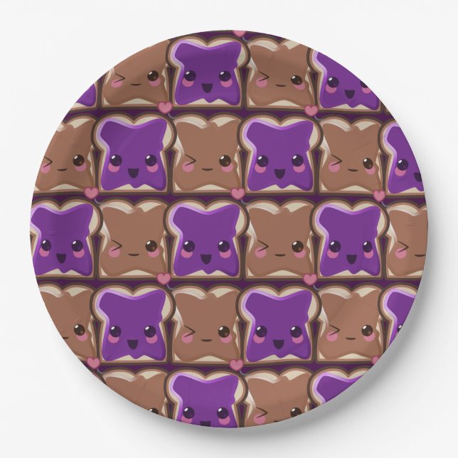 Kawaii Peanut Butter and Jelly Friends Paper Plates (Front)