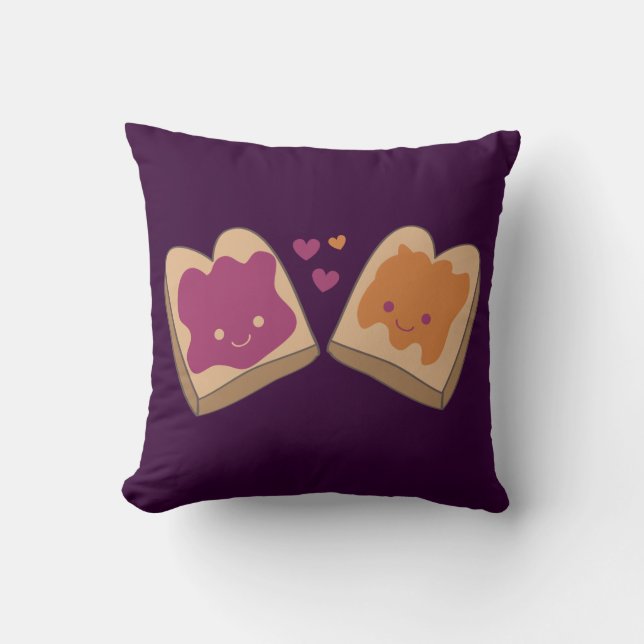 Kawaii Peanut Butter and Jelly Throw Pillow (Front)