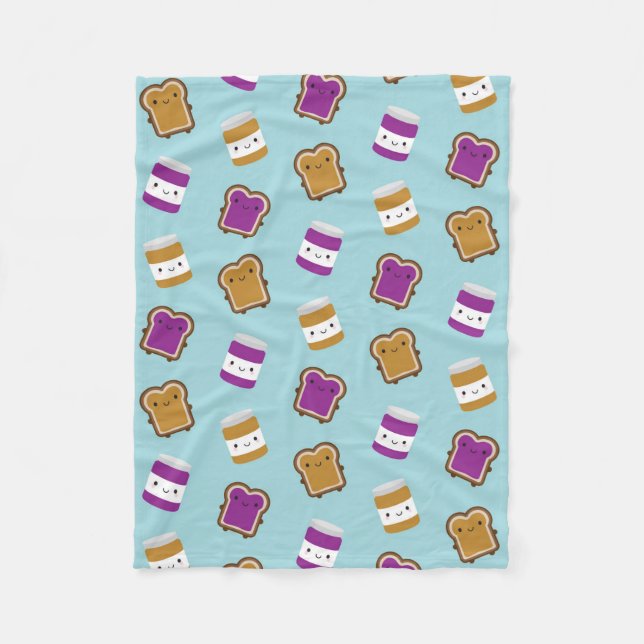 Kawaii Peanut Butter & Jelly Sandwich Couple Fleece Blanket (Front)