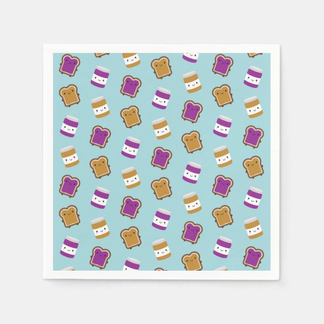 Kawaii Peanut Butter & Jelly Sandwich Couple Napkins (Front)