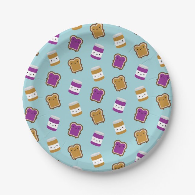 Kawaii Peanut Butter & Jelly Sandwich Couple Paper Plates (Front)
