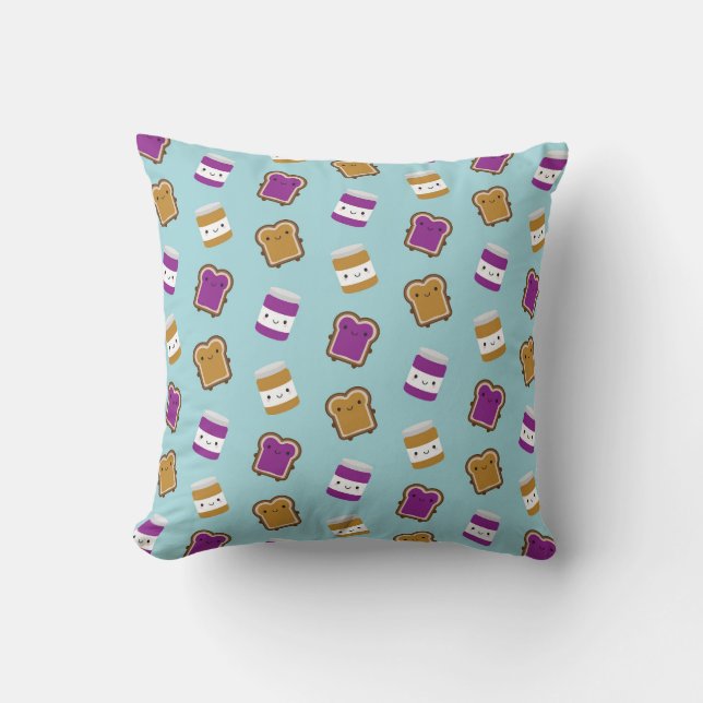 Kawaii Peanut Butter & Jelly Sandwich Couple Throw Pillow (Front)
