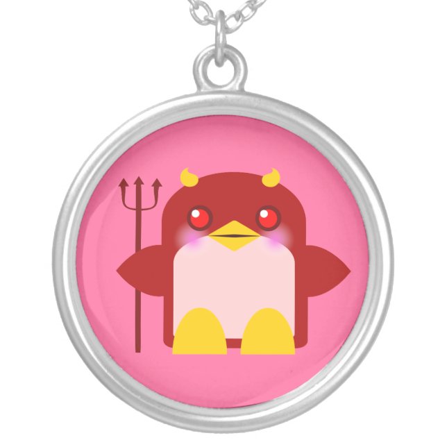 Kawaii penguin Devil Girl Sterling Silver Necklace (Front)