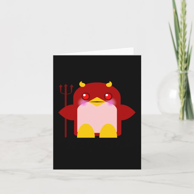 Kawaii Penguin Devil Halloween Card (Front)