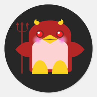 Kawaii Penguin Devil Halloween Classic Round Sticker