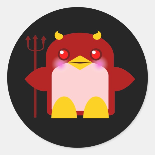 Kawaii Penguin Devil Halloween Classic Round Sticker (Front)