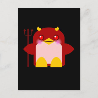 Kawaii Penguin Devil Halloween Postcard