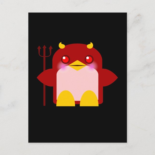 Kawaii Penguin Devil Halloween Postcard (Front)