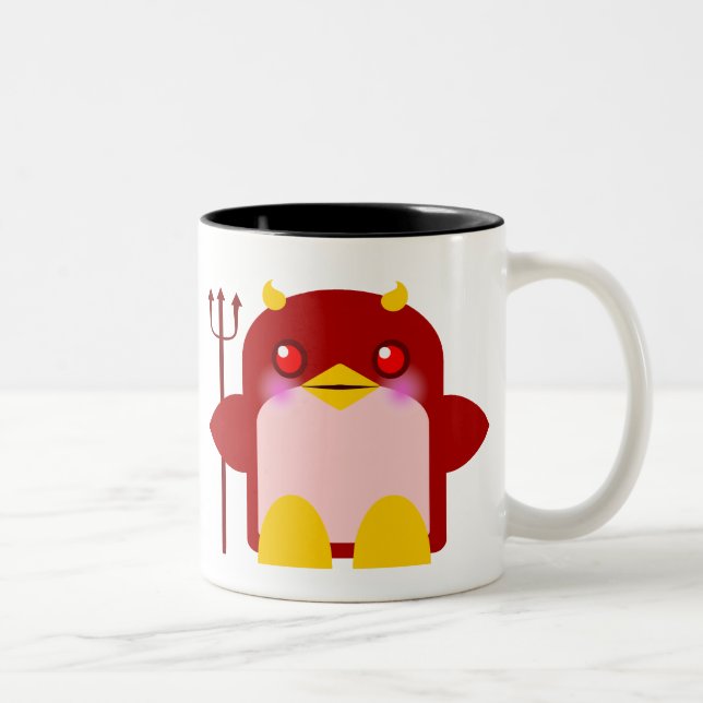 Kawaii Penguin Devil Halloween Two-Tone Coffee Mug (Right)