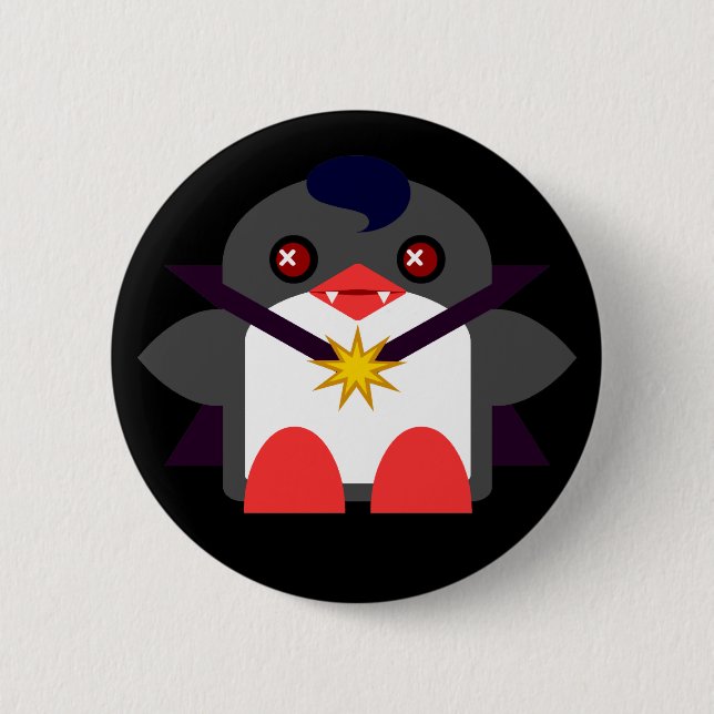 Kawaii Penguin Vampire Button (Front)
