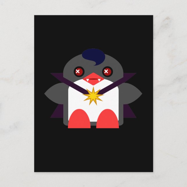 Kawaii Penguin Vampire Postcard (Front)