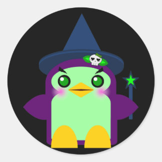 Kawaii Penguin Witch Classic Round Sticker