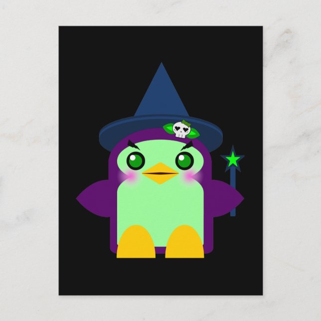 Kawaii Penguin Witch Postcard (Front)