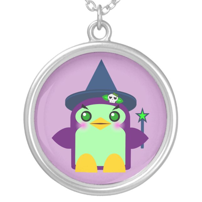 Kawaii Penguin Witch Sterling Silver Necklace (Front)