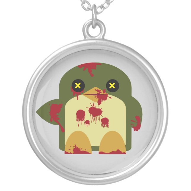 Kawaii Penguin Zombie Sterling Silver Necklace (Front)