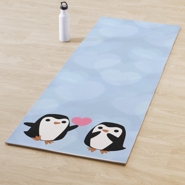 Kawaii Penguins in Love Yoga Mat (In Situ)