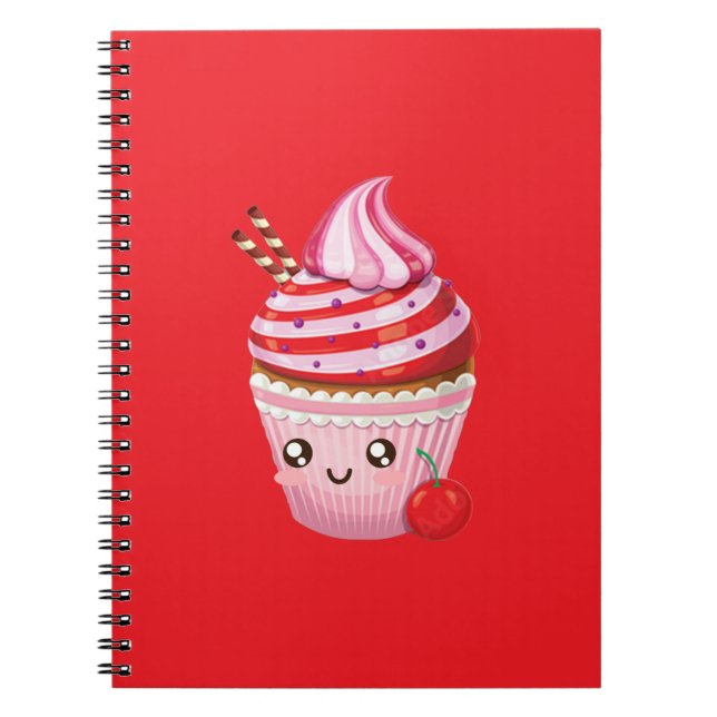 Kawaii Peppermint Surprise Cupcakes Throw Pillow Notebook (Front)