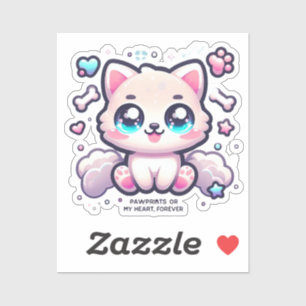 Kawaii Pet Vinyl Pawprints on My Heart, Forever Sticker
