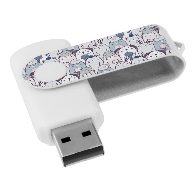 Kawaii Pets & Ice Cream Pattern Flash Drive (Angled)