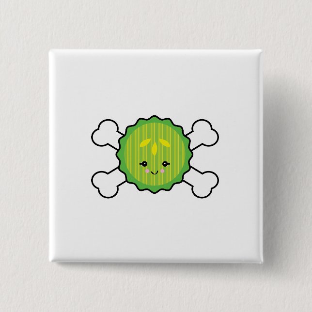 kawaii pickle slice and crossbones design button (Front)