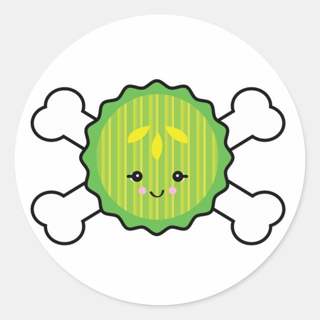kawaii pickle slice and crossbones design classic round sticker (Front)