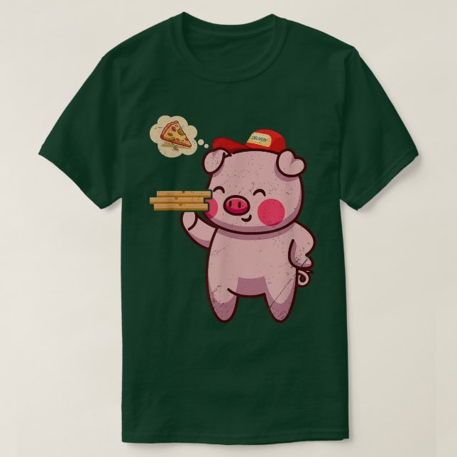 Kawaii Pig Cute Animal Pizza Delivery Funny Pizza  T-Shirt (Design Front)
