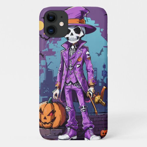 kawaii pimp skeleton cane celebrating Halloween iPhone 11 Case