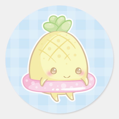 Kawaii Pineapple in Cute Pink Floatie Sticker