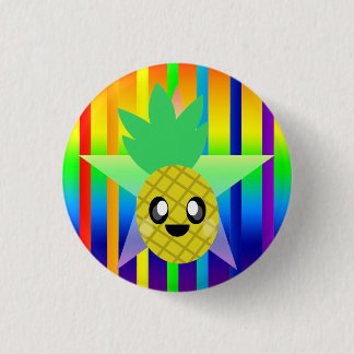 KAWAII PINEAPPLE RAINBOW SUPER FUN TIME BUTTON PIN