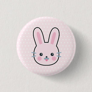Kawaii Pink Bunny and Polka Dots Cute Button