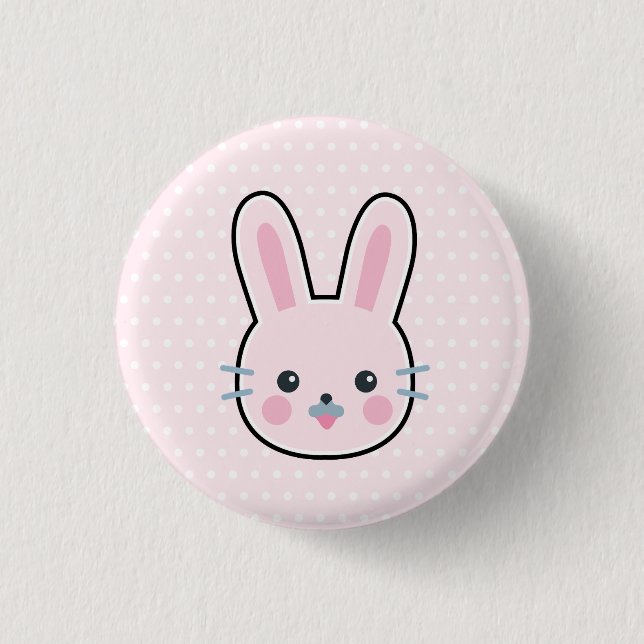 Kawaii Pink Bunny and Polka Dots Cute Button (Front)