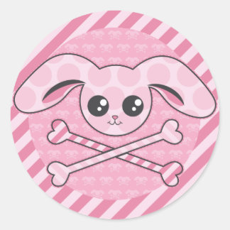 Kawaii Pink Bunny Skull Classic Round Sticker