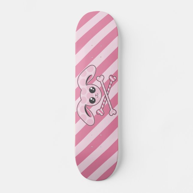 Kawaii Pink Bunny Skull Skateboard Deck (Front)