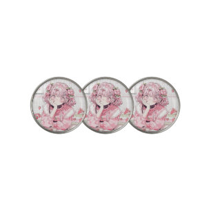 Kawaii Pink Cafe Anime Girl Golf Ball Marker
