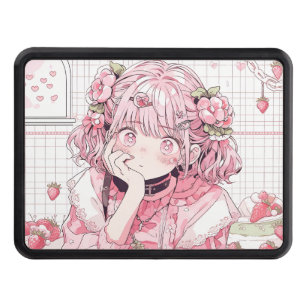 Kawaii Pink Cafe Anime Girl Hitch Cover