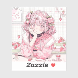Kawaii Pink Cafe Anime Girl Sticker