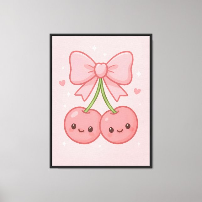✨ Kawaii Pink Cherry Bow Wall Art – Cute Aesthetic (Front)