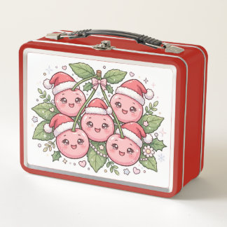 Kawaii Pink Cherry Santa Hats Christmas Lunch Box
